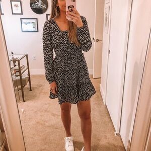 Square neck floral dress, elastic waist